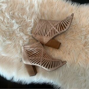 Not Rated Love to All Woven Beige Cutout Ankle Booties